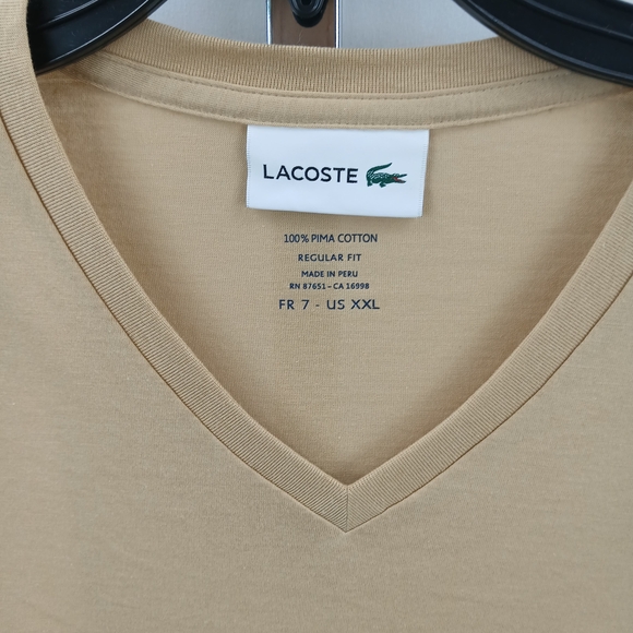 Lacoste Men's Beige V-Neck T-Shirt - Picture 3 of 6